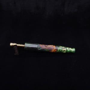 This image portrays Tri-Axial XL Burl Hybrid Dynavap Stem + Book-Matched M.P. - NEW DESIGN! by Dovetail Woodwork.