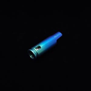This image portrays The Dynavap Thermal Hyper Cap/Custom Anodized Green-Blue Fade by Dovetail Woodwork.