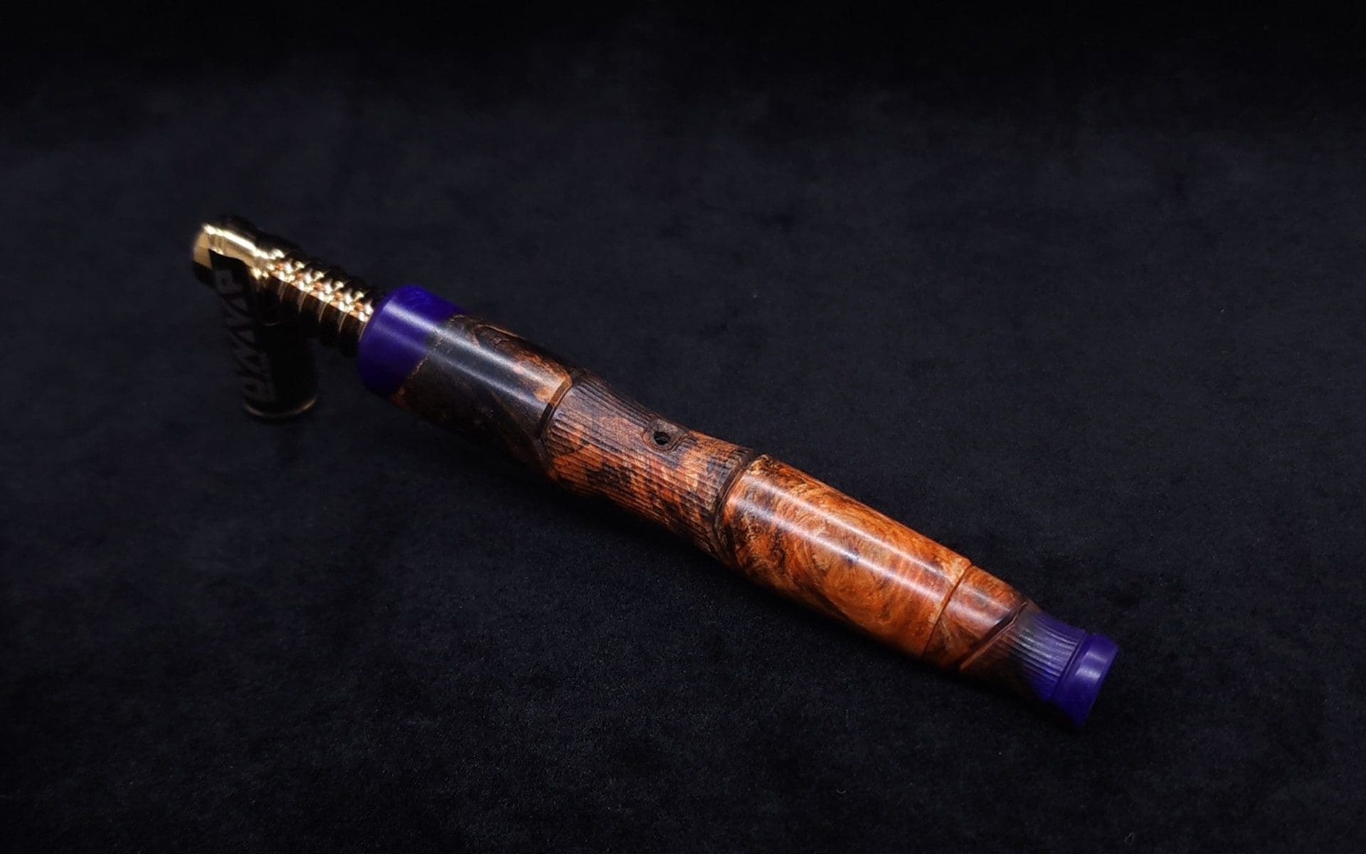 This image portrays Vaulted XL Burl Hybrid Dynavap Stem + Book-Matched Vaulted Mouthpiece - NEW DESIGN ☘ by Dovetail Woodwork.