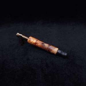 This image portrays Tri-Axial (Standard) Amboyna Burl Dynavap Stem + Matched M.P. - NEW! by Dovetail Woodwork.