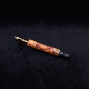 This image portrays Tri-Axial (Standard) Amboyna Burl Dynavap Stem + Matched M.P. - NEW! by Dovetail Woodwork.