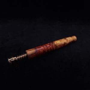 This image portrays Viper XL Stem Dynavap Midsection + Book-Matched M.P. - Exhibition Grade Amboyna Burl ☘ by Dovetail Woodwork.