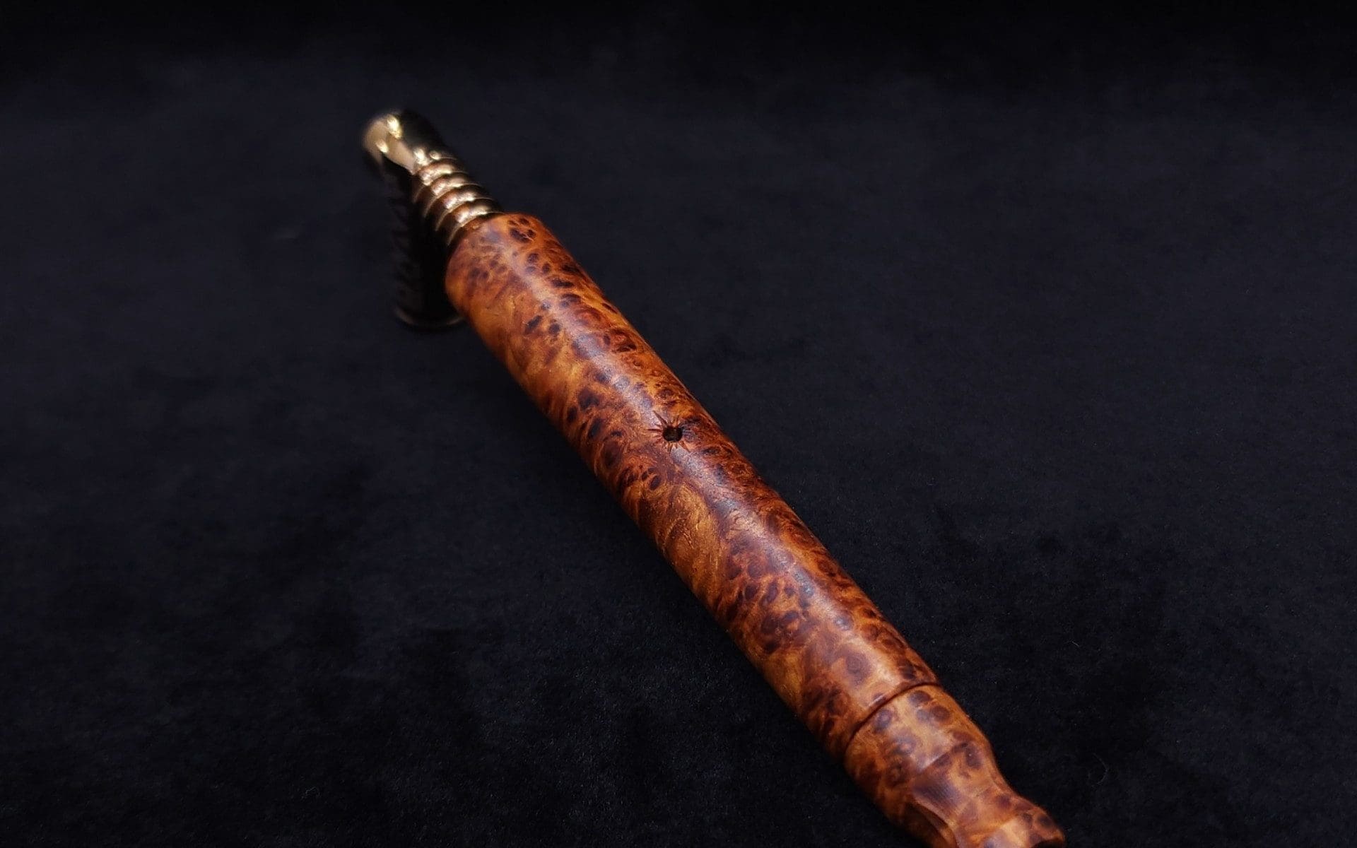 This image portrays Blunt XL Dynavap Burl Stem + Book-Matched M.P. - Exhibition Grade Amboyna Burl ☘ by Dovetail Woodwork.