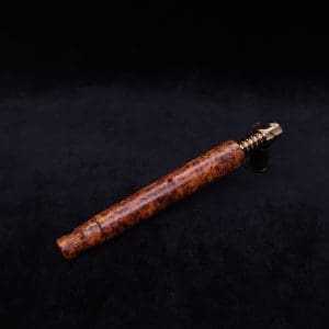 This image portrays Blunt XL Dynavap Burl Stem + Book-Matched M.P. - Exhibition Grade Amboyna Burl ☘ by Dovetail Woodwork.