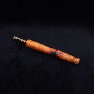 This image portrays Tri-Axial XL Dynavap Stem Exhibition Grade Amboyna Burl + Book-Matched M.P. - NEW! by Dovetail Woodwork.