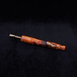 This image portrays Tri-Axial XL Dynavap Stem Exhibition Grade Amboyna Burl + Book-Matched M.P. - NEW! by Dovetail Woodwork.