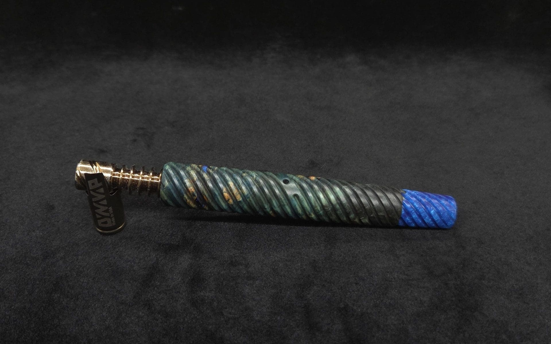 This image portrays Specialty Full Spiral Design XL Hybrid Dynavap Stem + Book-Matched M.P. - New! by Dovetail Woodwork.