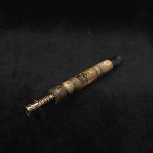 This image portrays Diamond Wing XL Dynavap Stem(Cross Grain Black Limba) + Matched Ebony M.P. by Dovetail Woodwork.