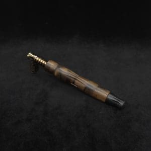 This image portrays Diamond Wing XL Dynavap Stem(Cross Grain Black Limba) + Matched Ebony M.P. by Dovetail Woodwork.
