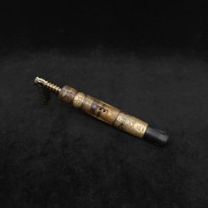 This image portrays Diamond Wing XL Dynavap Stem(Cross Grain Black Limba) + Matched Ebony M.P. by Dovetail Woodwork.