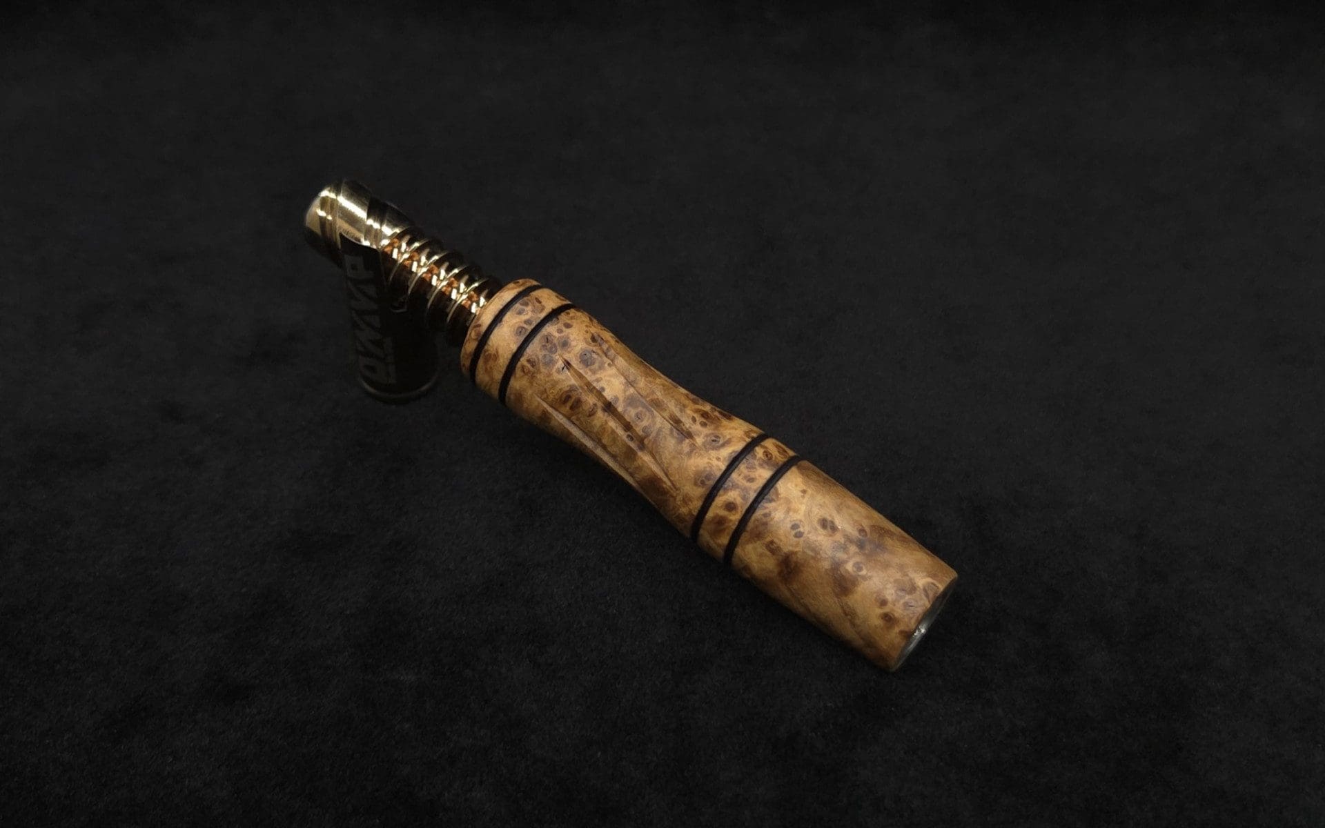 This image portrays Dynavap High Class Shotgun Stem/WPA-Black Ash Burl-NEW! by Dovetail Woodwork.