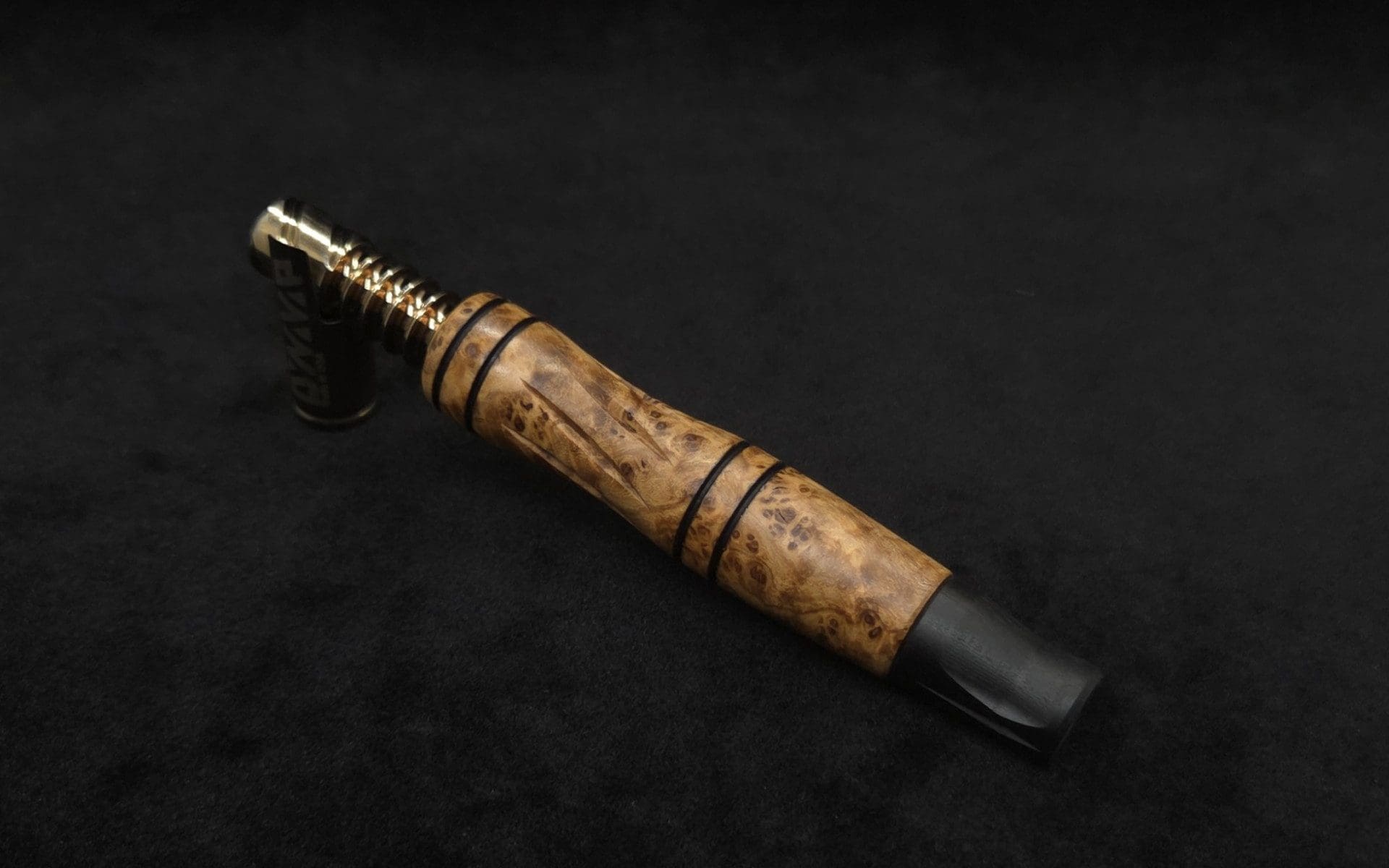 This image portrays Dynavap High Class Shotgun Stem/WPA with Diamond Wing Ebony M.P.-NEW! by Dovetail Woodwork.