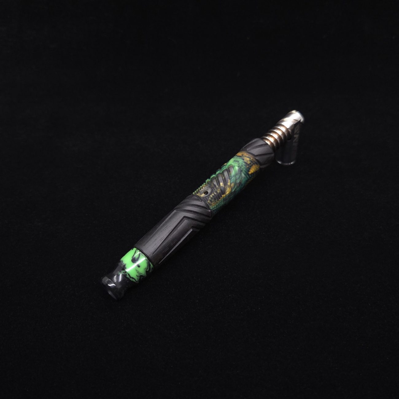 This image portrays Vertex Hybrid XL Black Ebony Dynavap Stem + (4) Mouthpieces - NEW! ☘ 🎃 by Dovetail Woodwork.