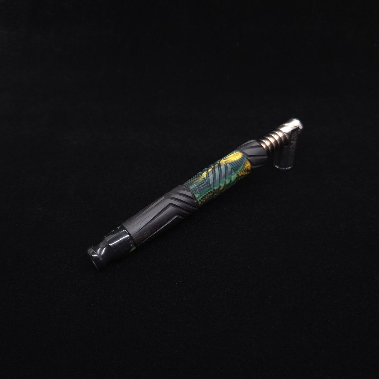 This image portrays Vertex Hybrid XL Black Ebony Dynavap Stem + (4) Mouthpieces - NEW! ☘ 🎃 by Dovetail Woodwork.