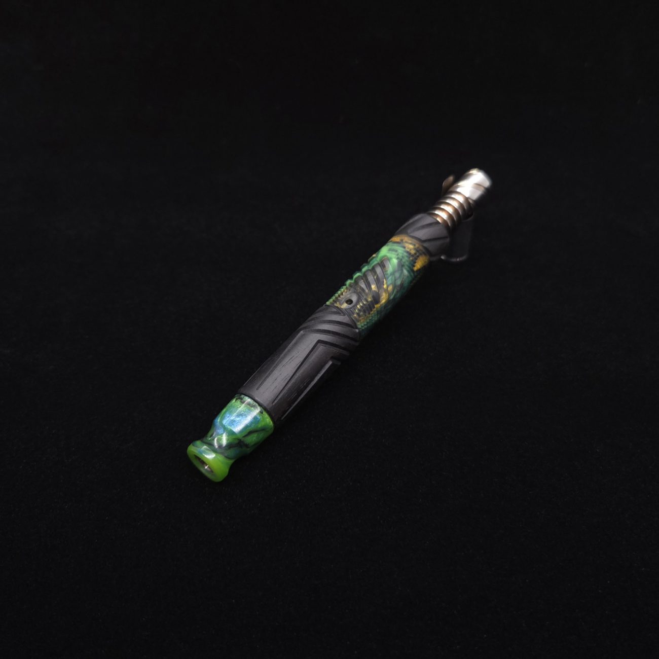 This image portrays Vertex Hybrid XL Black Ebony Dynavap Stem + (4) Mouthpieces - NEW! ☘ 🎃 by Dovetail Woodwork.