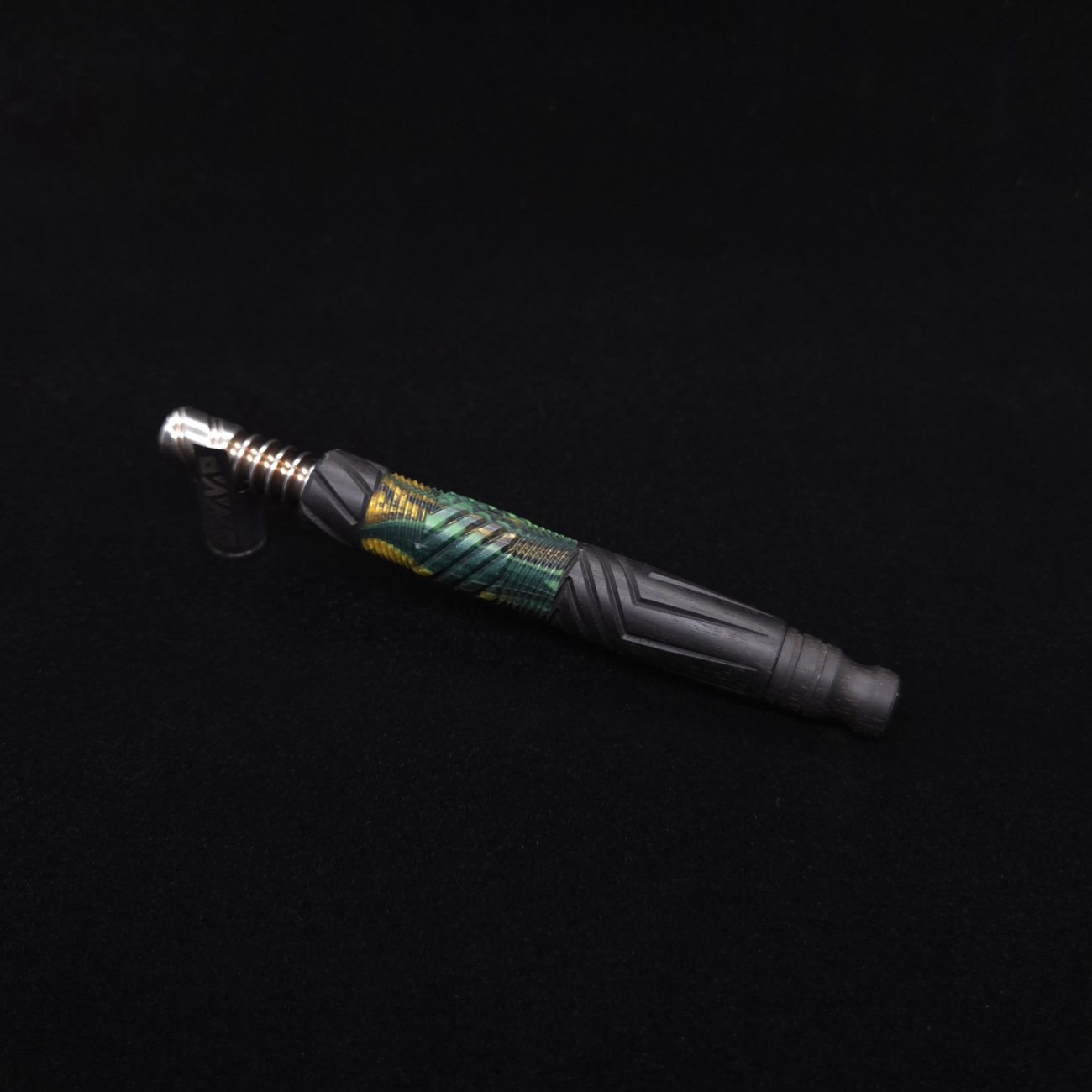 This image portrays Vertex Hybrid XL Black Ebony Dynavap Stem + (4) Mouthpieces - NEW! ☘ 🎃 by Dovetail Woodwork.