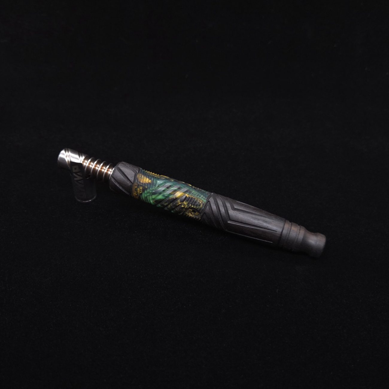 This image portrays Vertex Hybrid XL Black Ebony Dynavap Stem + (4) Mouthpieces - NEW! ☘ 🎃 by Dovetail Woodwork.