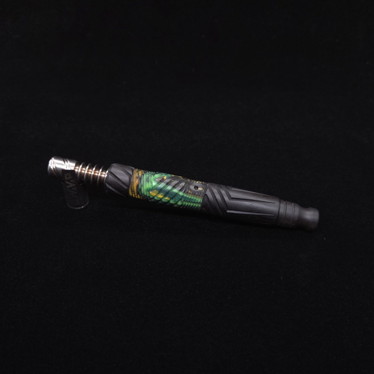 This image portrays Vertex Hybrid XL Black Ebony Dynavap Stem + (4) Mouthpieces - NEW! ☘ 🎃 by Dovetail Woodwork.