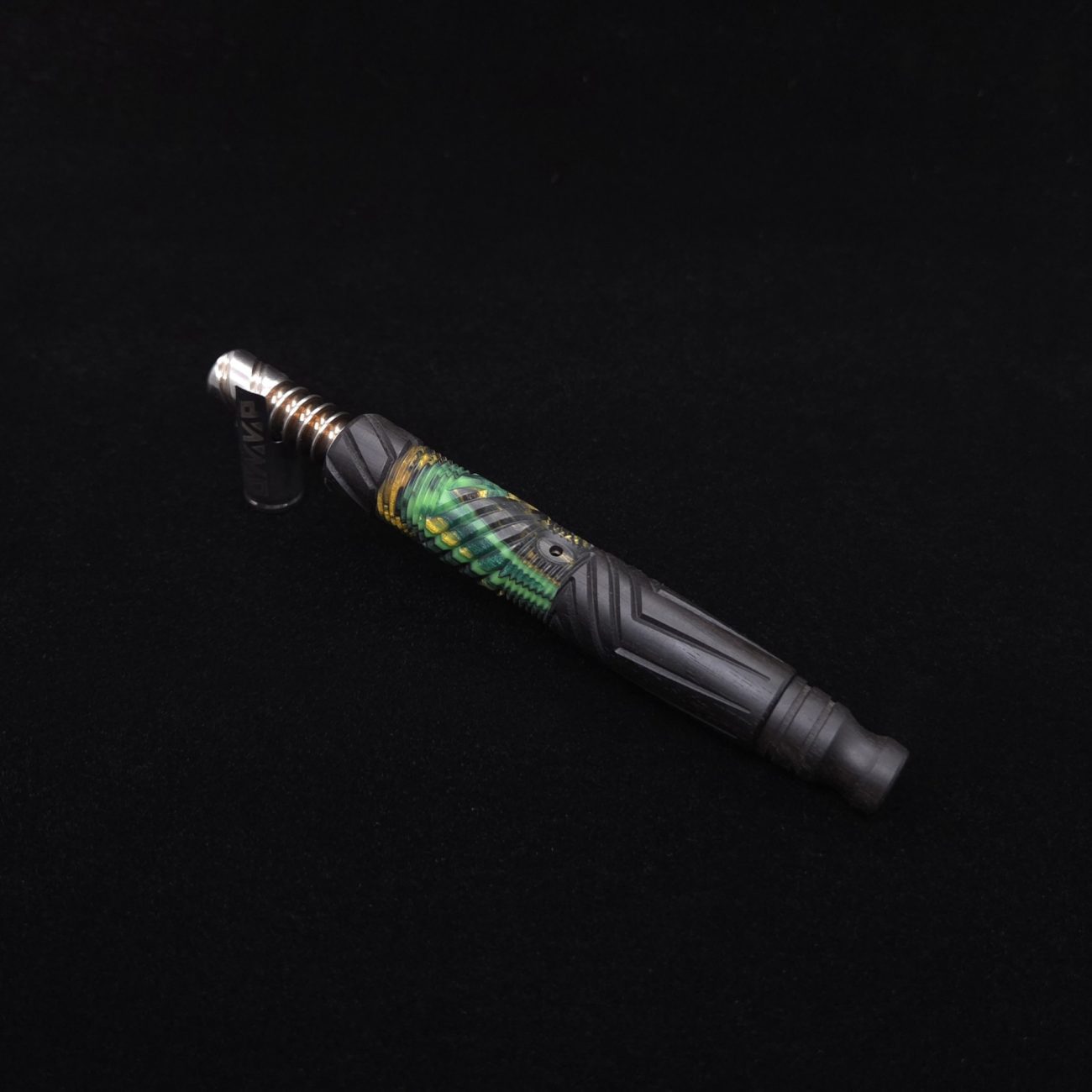 This image portrays Vertex Hybrid XL Black Ebony Dynavap Stem + (4) Mouthpieces - NEW! ☘ 🎃 by Dovetail Woodwork.
