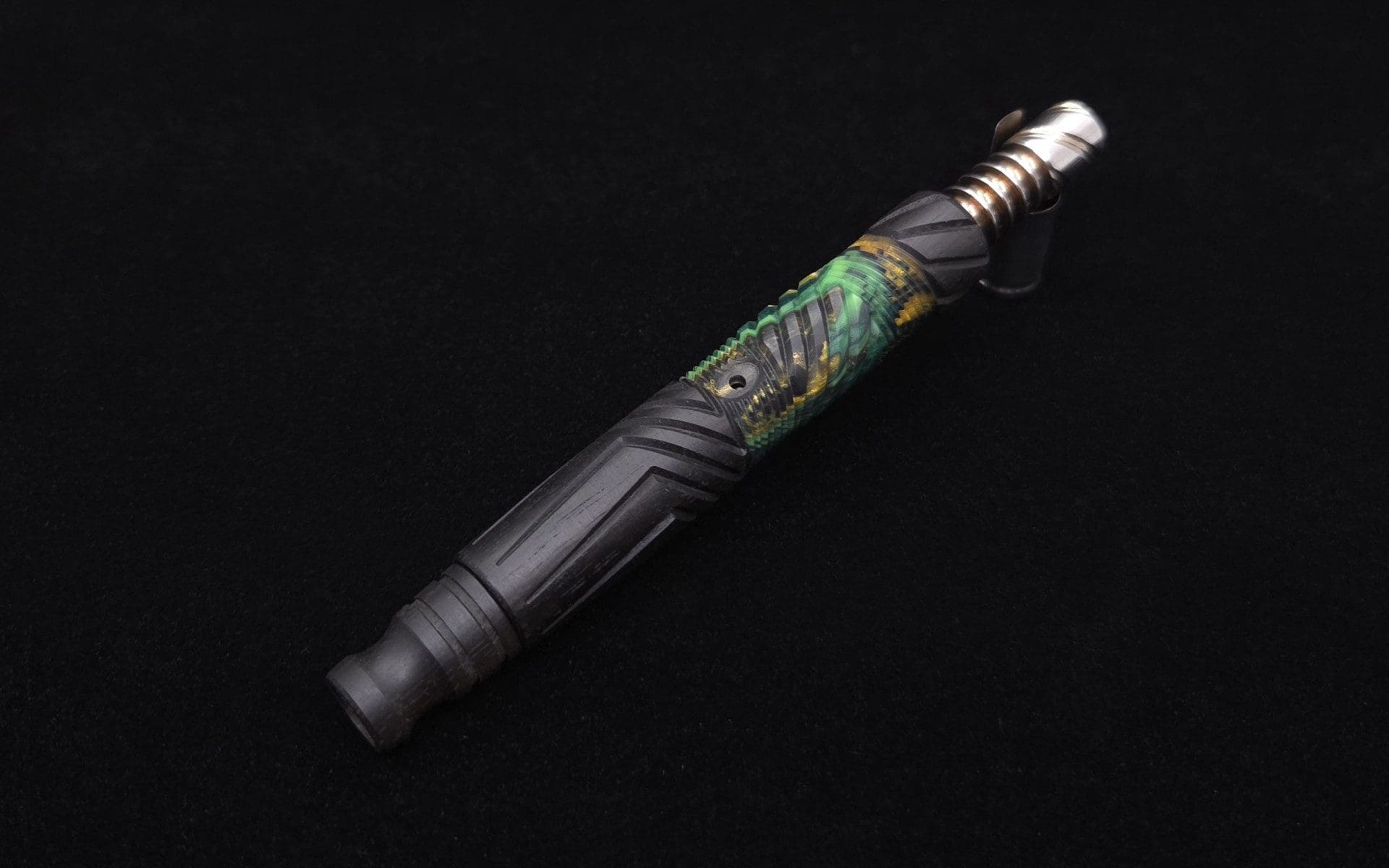 This image portrays Vertex Hybrid XL Black Ebony Dynavap Stem + (4) Mouthpieces - NEW! ☘ 🎃 by Dovetail Woodwork.