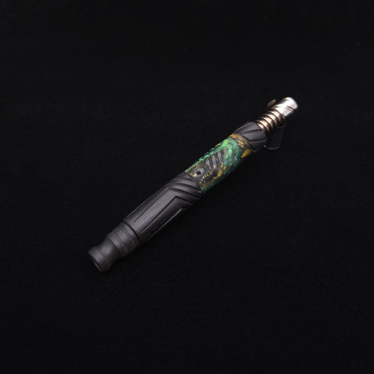 This image portrays Vertex Hybrid XL Black Ebony Dynavap Stem + (4) Mouthpieces - NEW! ☘ 🎃 by Dovetail Woodwork.