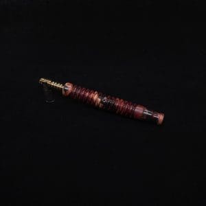 This image portrays 3D Spiral Weave XL Burl Hybrid Dynavap Stem + Book-Matched Mouthpiece -🔥 by Dovetail Woodwork.