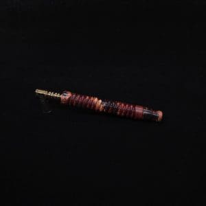 This image portrays 3D Spiral Weave XL Burl Hybrid Dynavap Stem + Book-Matched Mouthpiece -🔥 by Dovetail Woodwork.