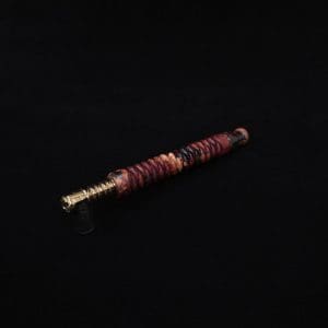 This image portrays 3D Spiral Weave XL Burl Hybrid Dynavap Stem + Book-Matched Mouthpiece -🔥 by Dovetail Woodwork.